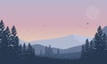 Stunning mountain views in the morning from outside the city. Vector illustration