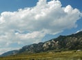 Mountainside view with thick cotton clouds in the skies along North Fork Highway in Wyoming Royalty Free Stock Photo