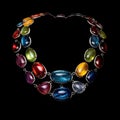 A stunning multi-colored gemstone necklace featuring oval-shaped stones of varying sizes