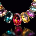 A stunning multi-colored gemstone necklace featuring oval-shaped stones of varying sizes