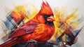 Ink Mural Painting: A Unique Northern Cardinal Shining Like A Diamond