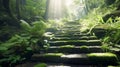 Stunning mysterious road steps that leads to a mystical world, fairytale path hides among the green trees