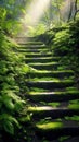 Stunning mysterious road steps that leads to a mystical world, fairytale path hides among the green trees