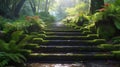 Stunning mysterious road steps that leads to a mystical world, fairytale path hides among the green trees