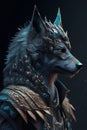 In stunning and mystical illustration, wolf stars warrior is portrayed with a sense of wild beauty and otherworldly strength, Royalty Free Stock Photo