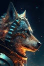 In stunning and mystical illustration, wolf stars warrior is portrayed with a sense of wild beauty and otherworldly strength, Royalty Free Stock Photo