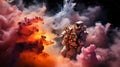 Stunning Nasa Spacewalk Nebula: Astronaut Floating Through A Cloud Of Orange Smoke