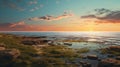 Dreamy Sunrise Over Rocky Shore: Hyper Realistic Landscape Photography