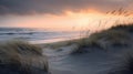 Romantic Sunset: Delicately Rendered Landscape Of A Deserted Beach