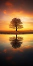 Stunning Nature-inspired Imagery: Beautiful Tree With Evening Sunset Reflection