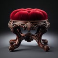 Stunning Neoclassical Victorian Stool With Red Velvet - High Quality 8k Image Royalty Free Stock Photo
