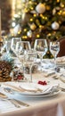 Elegant New Year's dinner table adorned with holiday decorations and a festive atmosphere in a warmly lit dining Royalty Free Stock Photo