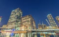 Stunning night view of Canary Wharf skyline - London, UK Royalty Free Stock Photo