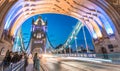 Stunning night view of Tower Bridge traffic, London - UK