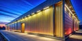 Stunning Nighttime View of a Modern Prefabricated Insulated Panel Building Facade Highlighting Energy Efficiency and Royalty Free Stock Photo