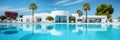 Stunning oceanfront house with pool, boasting modern white architecture and panoramic views Royalty Free Stock Photo