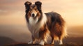 Stunning Octane Render Of Collie Dog At Sunset