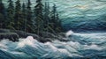 Majestic Fabric With Water And Trees: A Whimsical Wilderness In Photorealistic Detail