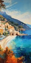 Vibrant Mediterranean Seaside Painting With Elaborate Landscapes