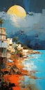 Romantic Seascape Painting Of Amalfi Coast In Italy