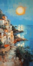 Romantic Seascape: A Detailed Oil Painting Of The Amalfi Coast In Italy
