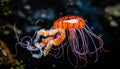 Stunning orange bell jellyfish gracefully floating in the serene and translucent waters of the ocean