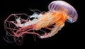 Stunning orange bell jellyfish gracefully floating in the tranquil azure waters of the ocean