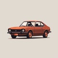 Classic Japanese Style Orange Car On Beige Background