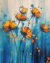 Stunning Orange Flowers on a Blue Background with Yellow Dots