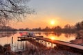 Stunning orange sunset on a landscape in northern germany