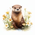 Realistic Watercolor Otter Illustration With Prairiecore Vibes
