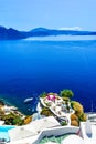 Outdoor seating at the terrace,Oia,Santorini island, Caldera, Ae Royalty Free Stock Photo