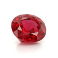 A stunning oval cut ruby gemstone with a rich, vibrant red color and a smooth, polished surface. isolated on white background Royalty Free Stock Photo