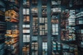 An intricate aerial view of a warehouse filled with colorful boxes and stacks. This image captures the essence of Royalty Free Stock Photo