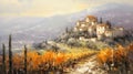 Vibrant Orange Country House: Art Wallpaper Painting Of Italy