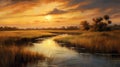 Stream At Sunset: A Mark Lovett And Noah Bradley Inspired Painting