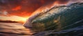 A sunset painting of a large wave breaking in the ocean Royalty Free Stock Photo