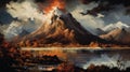 Serene Mountain Landscape: Volcano Scene Digital Background Paper