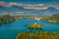 Stunning panorama,beautiful clouds and Bled lake,Slovenia,Europe