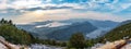 Stunning panorama of Montenegro, city of Kotor, Perast, Tivat and marvelous Kotor bay. Highest point on mountain road.