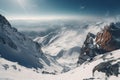 Stunning panorama of snowboarders in Bakuriani\'s towering peaks.