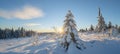 Stunning panorama of snowy landscape in winter in Black Forest - Snow view winter wonderland snowscape background banner with Royalty Free Stock Photo