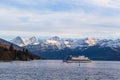 Stunning panorama view of famous Swiss Alps peaks on Bernese Oberland Eiger North Face, Monch, Jungfrau at dusk from Lake Thun