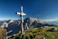 Stunning panorama view of a gorgeous Alpine mountain range on a sunny autumn day