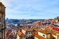 Stunning panoramic aerial view of traditional historic buildings in Porto. Vintage houses with red tile roofs. Famous touristic Royalty Free Stock Photo