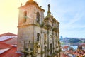Stunning panoramic aerial view of traditional historic buildings in Porto. Vintage houses with red tile roofs. Famous touristic Royalty Free Stock Photo