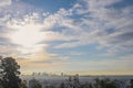 Stunning panoramic morning view of Downtown Los Angeles and Hollywood from Runyon Canyon, Hollywood Hills, California