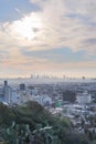 Stunning panoramic morning view of Downtown Los Angeles and closeup of Hollywood from Runyon Canyon, Hollywood Hills