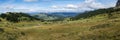 Stunning panoramic view: The famous Alp de Siusi - Seiseralm in South Tyrol. Also view to Rosengarten Group and Mountain Sciliar Royalty Free Stock Photo