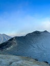Stunning panoramic view of the Ijen Crater Complex with mountains and clear blue sky in the background, located in East Java Royalty Free Stock Photo